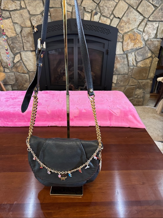 Maria Mcmanus Handbags - MCM VINTAGE Black Leather Crossbody with Gold Hardware